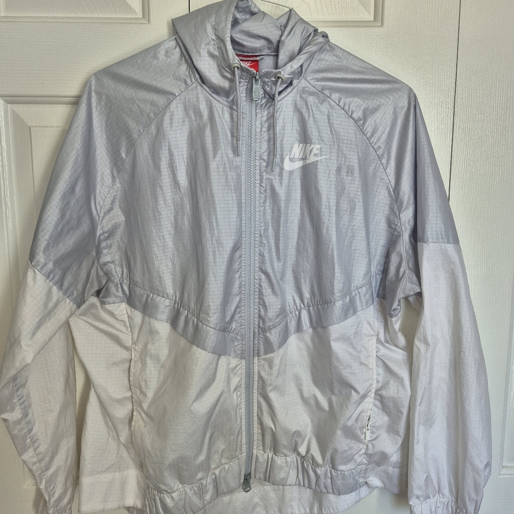 Nike Silver and White Windbreaker Jacket